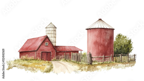 Farm watercolor illustration isolated on transparent background