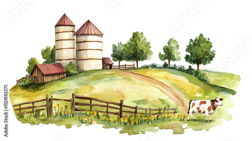 Farm watercolor illustration isolated on transparent background