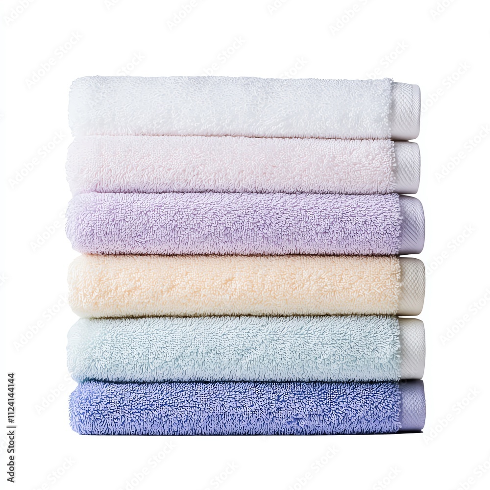 A stack of soft, colorful towels neatly arranged in pastel shades, showcasing a cozy and inviting aesthetic for home decor. A stack of soft, colorful towels neatly arranged in pastel shades, showcasing a cozy and inviting aesthetic for home decor.