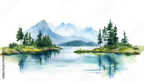 Lakes watercolor illustration isolated on transparent background