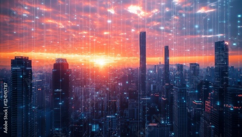 Wallpaper Mural Smart City Technology: 3D Illustration of Digital Data Transfer and IoT for a Connected Future Torontodigital.ca