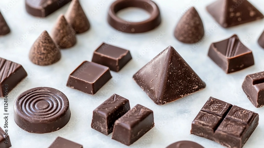 Close-up of Chocolate Pieces in Various Shapes and Sizes Close-up of Chocolate Pieces in Various Shapes and Sizes