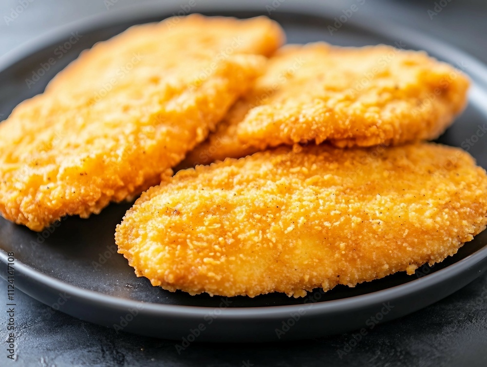 close-up Delicious Picture of Fried Chicken on a Black Plate close-up Delicious Picture of Fried Chicken on a Black Plate