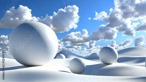 Abstract White Sphere Landscape Under Cloudy Sky