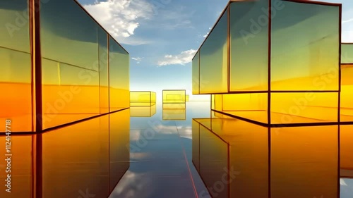 Abstract Geometric Architecture in Orange and Glass