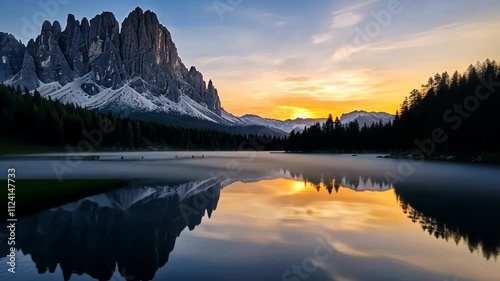 Majestic Mountain Sunset over a Calm Lake
