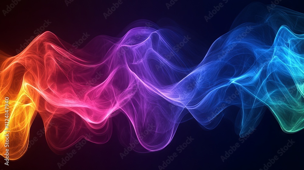 Vivid abstract smoke waves in dynamic, flowing colors creating intertwining patterns perfect for vibrant backgrounds, modern design projects, creative digital art, eye-catching visual elements. Vivid abstract smoke waves in dynamic, flowing colors creating intertwining patterns perfect for vibrant backgrounds, modern design projects, creative digital art, eye-catching visual elements.