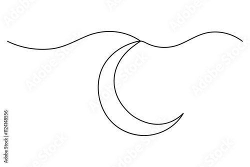 Ramadan symbol continuous one line drawing of moon icon Eid in simple outline vector illustration 