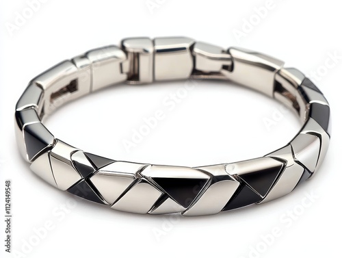 Elegant Black and White Geometric Bracelet. photo