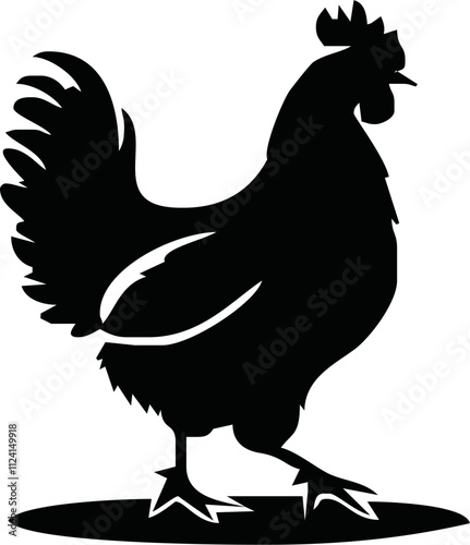 Rooster crowing, Basic simple Minimalist vector graphic, isolated on white background, black and white