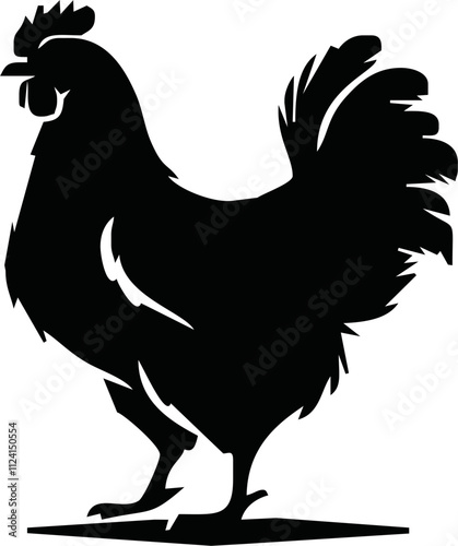 Rooster crowing, Basic simple Minimalist vector graphic, isolated on white background, black and white