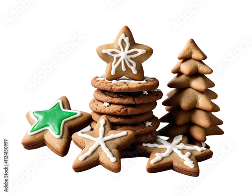 Homemade Christmas Cookies on White Background, Multiple Shapes and Tasty Designs, Christmas Festive Concept. PNG Transparent.