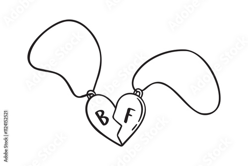 pendant symbol of friendship doodle hand drawn icon. Outline drawing friendship pendant two halves of a heart line clipart symbol