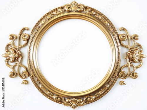 A luxurious gold frame with a large circular opening for elegant design projects or artwork, metallic, decoration, insert