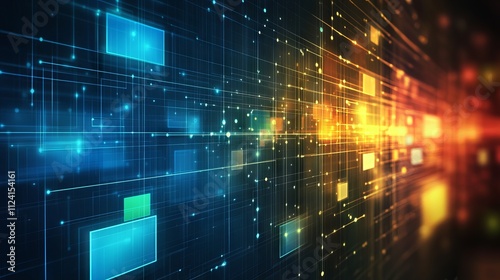 Wallpaper Mural Futuristic abstract technology background featuring intricate digital circuit patterns, glowing blue and purple light effects, geometric shapes, dynamic lines, and modern design elements Torontodigital.ca