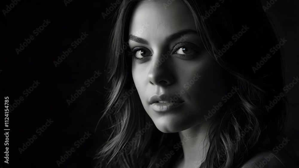 Moody Black and White Portrait of a Thoughtful Young Woman Moody Black and White Portrait of a Thoughtful Young Woman