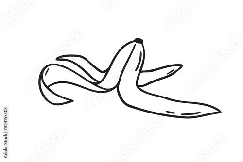 banana peel doodle hand drawn icon. Outline drawing banana peel line clipart symbol