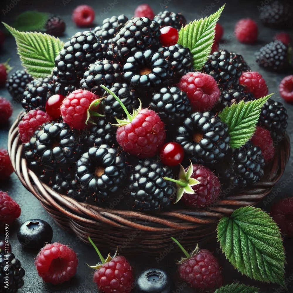 Fresh Blackberries with a Touch of Ripening Red Fresh Blackberries with a Touch of Ripening Red