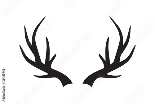 Deer horn silhouette vector illustration icon. Silhouette of reindeer Antler. Etching of buck stag part of skull. 