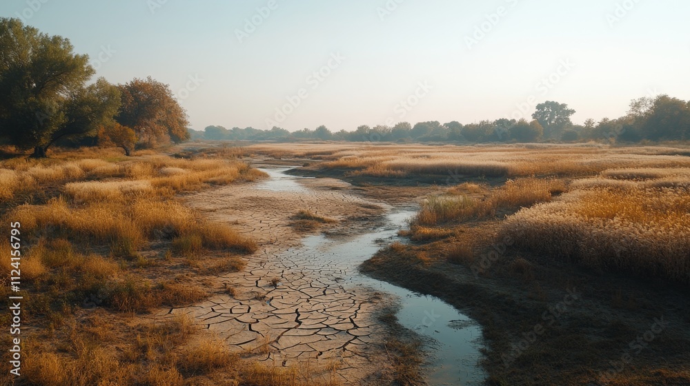 Drought impact on ecosystems dry riverbed in nature aerial view environmental crisis seasonal changes Drought impact on ecosystems dry riverbed in nature aerial view environmental crisis seasonal changes