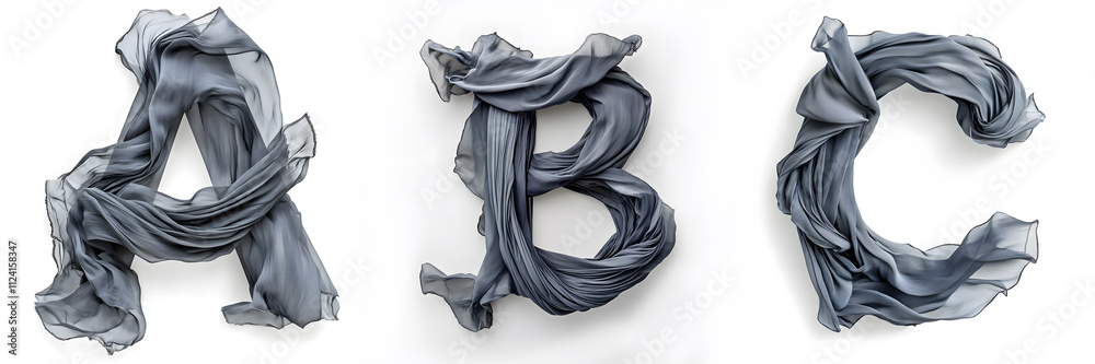 Artistic Fabric Letters A, B, and C on White Background Artistic Fabric Letters A, B, and C on White Background