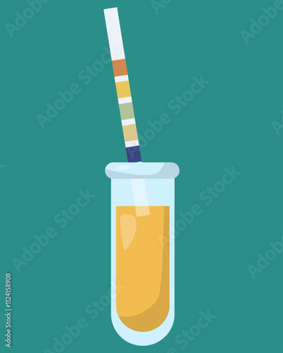 Acetone test, paper strip with colored squares for analysis of acetone level immersed in a test tube with a urine sample