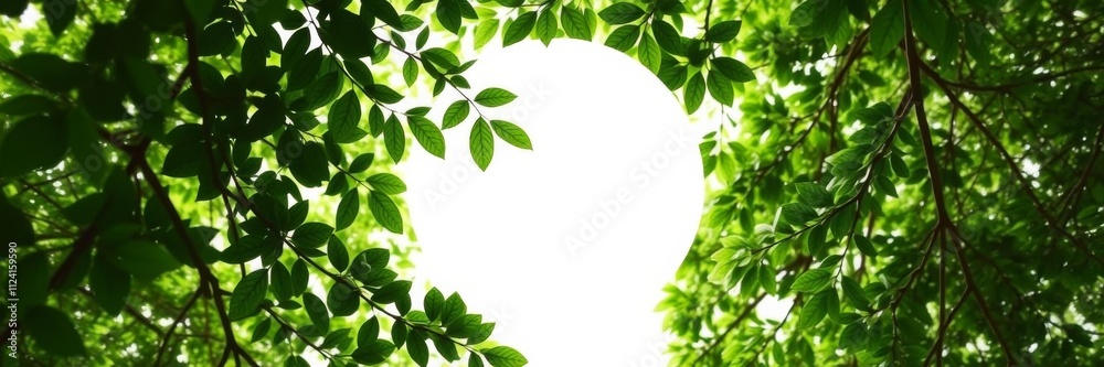 White circle surrounded by lush green leaves and branches, creating depth and dimension in a nature-inspired image, dimension, nature, circle White circle surrounded by lush green leaves and branches, creating depth and dimension in a nature-inspired image, dimension, nature, circle