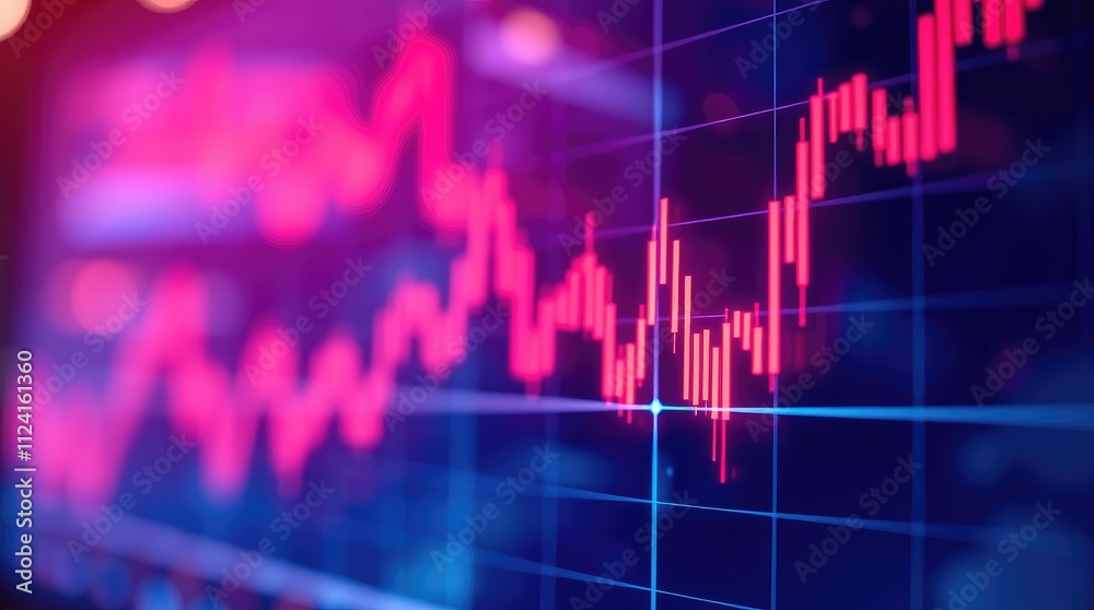 A digital graph displaying fluctuating stock market trends in vibrant colors. A digital graph displaying fluctuating stock market trends in vibrant colors.