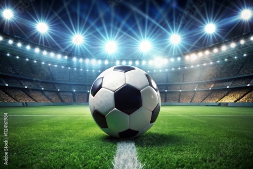 Soccer Ball with Stadium Lights in the Background