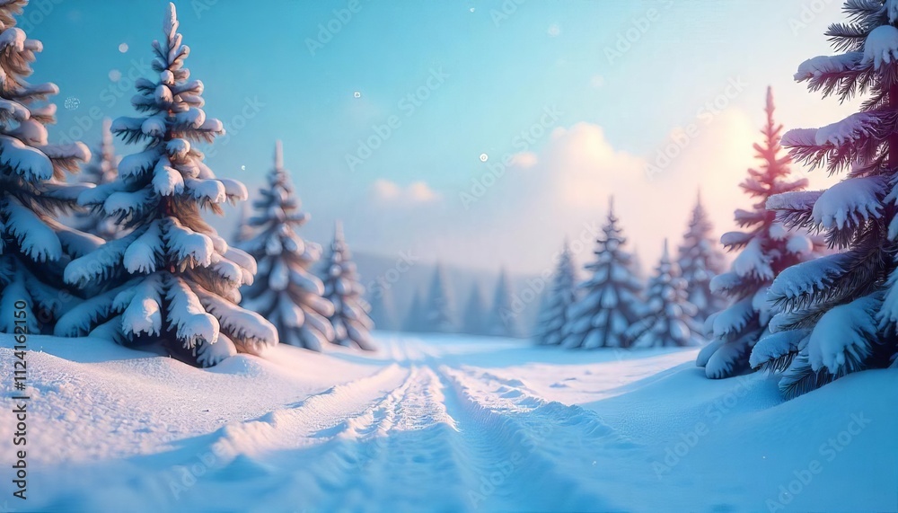 Fototapeta premium A snowy landscape with trees in the background