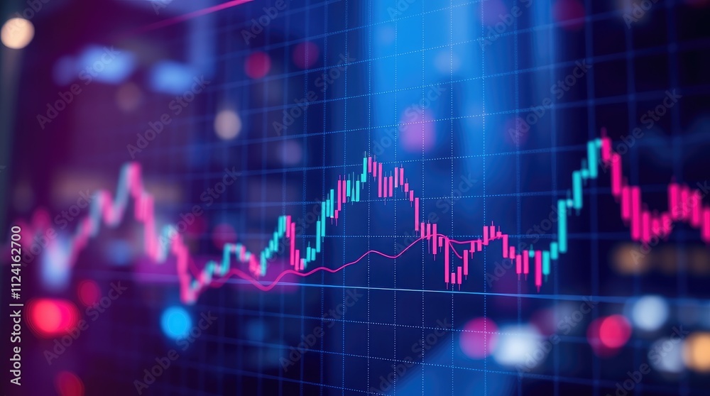 A digital stock market chart displaying fluctuating trends and data points. A digital stock market chart displaying fluctuating trends and data points.