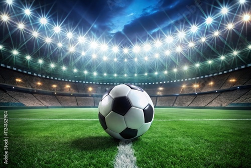 Soccer Ball with Stadium Lights in the Background