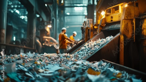 Wallpaper Mural Recycling process observed by workers at industrial waste facility paper shredding operations urban workshop environment close-up view Torontodigital.ca
