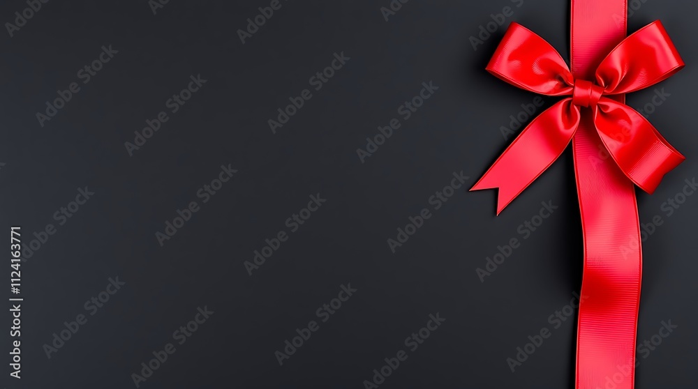 Elegant red ribbon bow tied on a black background, symbolizing luxury, celebration, and elegance, perfect for holiday gift wrapping, greeting cards, and festive designs

