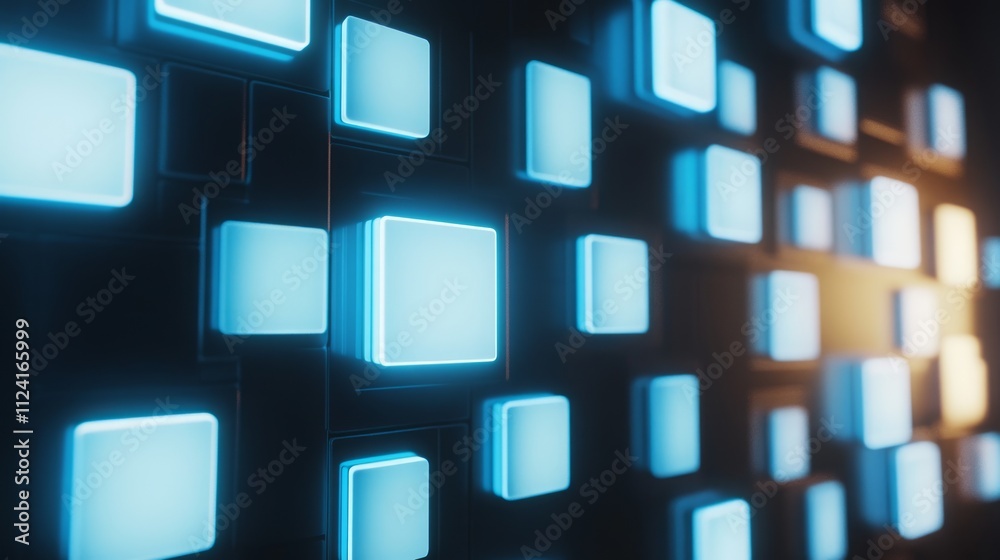 Abstract glowing blue and orange cubes background. Abstract glowing blue and orange cubes background.
