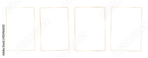 Gold shiny glowing thin rectangle frame set. Golden luxury realistic border. For certificates, story templates, invitations, modern linear minimalist design, photo, poster, card. Vector illustration.
