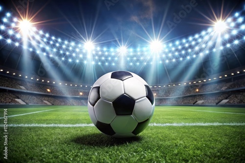 Soccer Ball in a Stadium with Lights