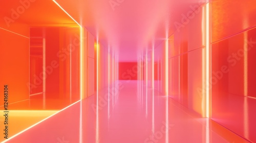 Abstract neon corridor with glowing orange and pink walls.