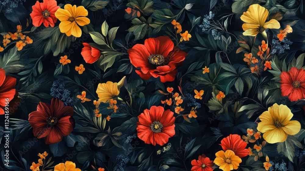 Dark Floral Tapestry: A Night Garden of Blooms Dark Floral Tapestry: A Night Garden of Blooms