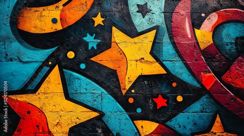 Vibrant graffiti wall abstract background with bold pop art elements, colorful urban street art backdrop for creative designs and artistic projects