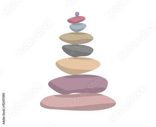 Meditation balance stone pyramid. Stacked pebbles pastel colors object vector illustration isolated white background.
