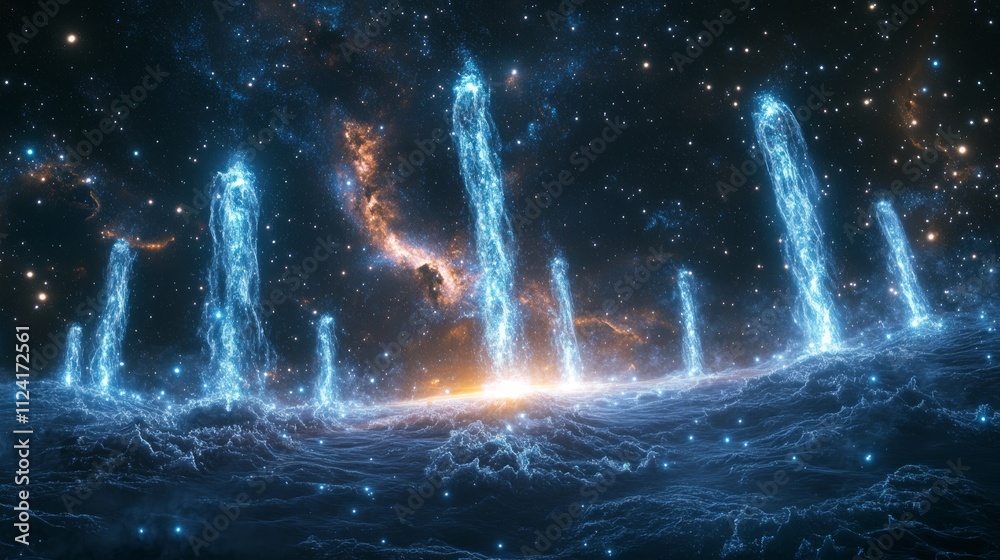 Stunning cosmic galaxy and nebula with star-filled sky and glowing energy

