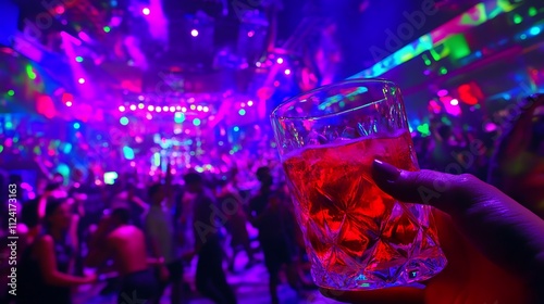A Red Drink In A Nightclub Setting With Blurry Background