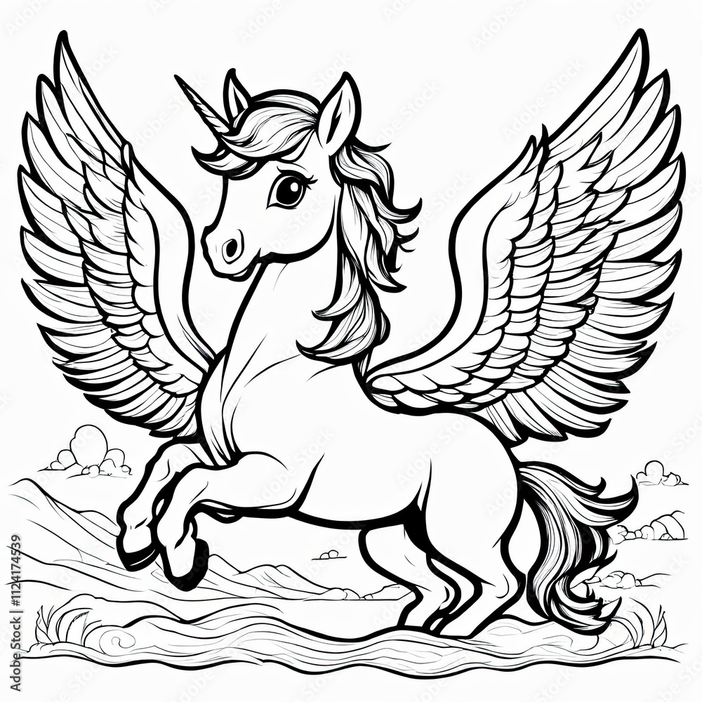 Fototapeta premium A cute, magical unicorn with wings, prancing and ready to take flight.