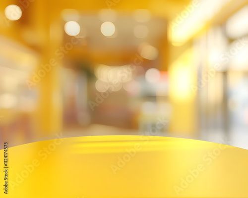 A blurred background with a vibrant yellow table surface, suggesting a lively environment.
