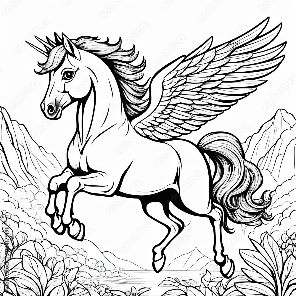 Obraz premium A cute, magical unicorn with wings, prancing and ready to take flight.