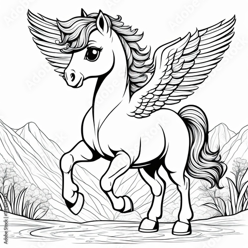 A cute, magical unicorn with wings, prancing and ready to take flight. photo