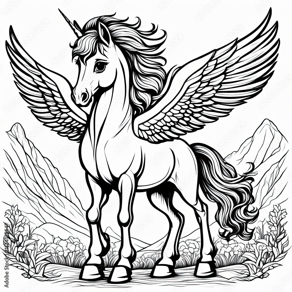 Fototapeta premium A cute, magical unicorn with wings, prancing and ready to take flight.