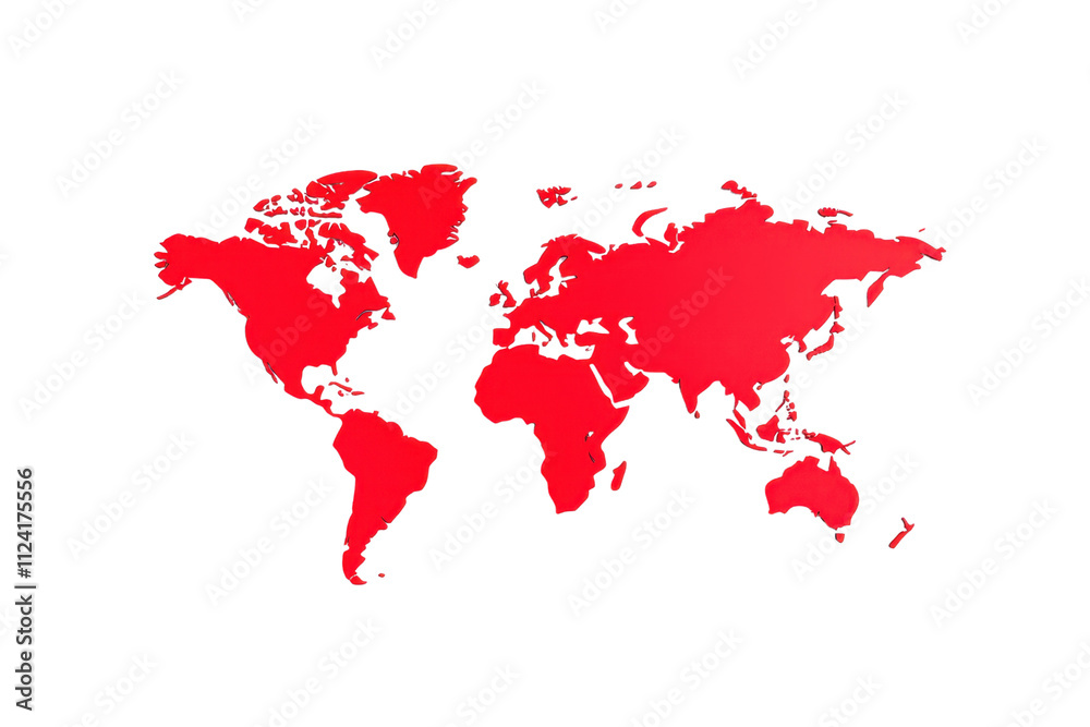 A red silhouette of a world map highlighting continents against a contrasting dark backdrop. A red silhouette of a world map highlighting continents against a contrasting dark backdrop.
