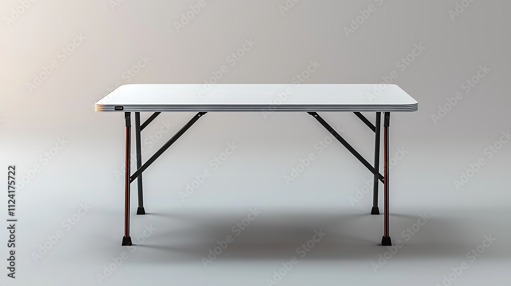 A white folding table with black legs A white folding table with black legs